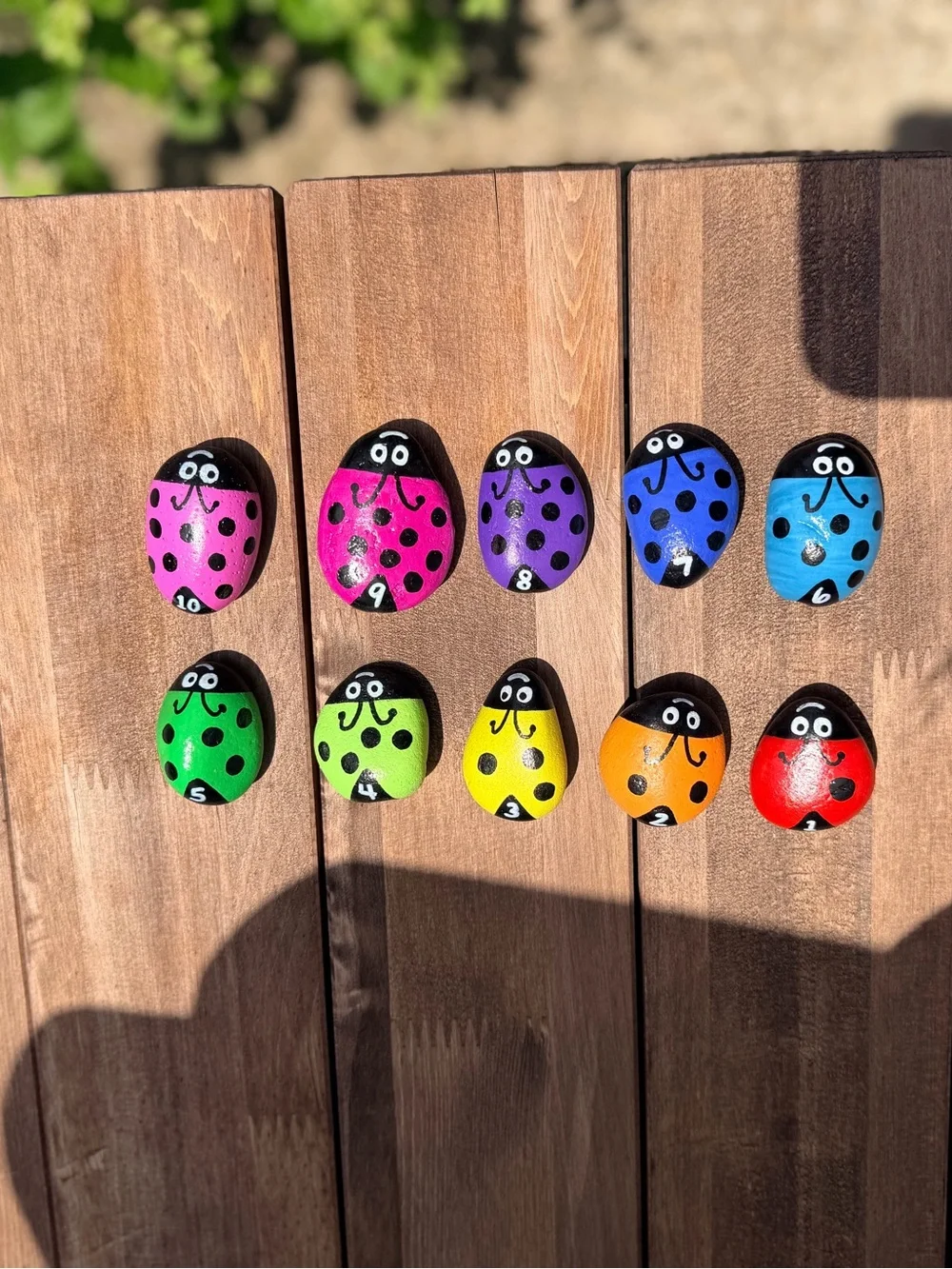 Rainbow Ladybug Counting Rocks - Handmade Montessori Number Learning Set (1-10)